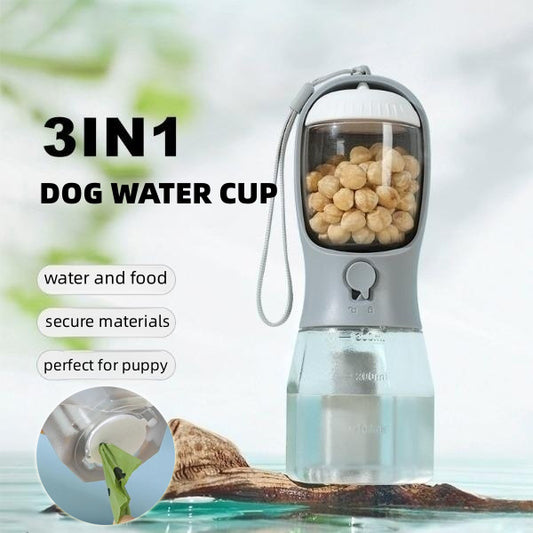 3-in-1 Portable Dog Water Cup – Drink, Feed & Waste Bag Dispenser