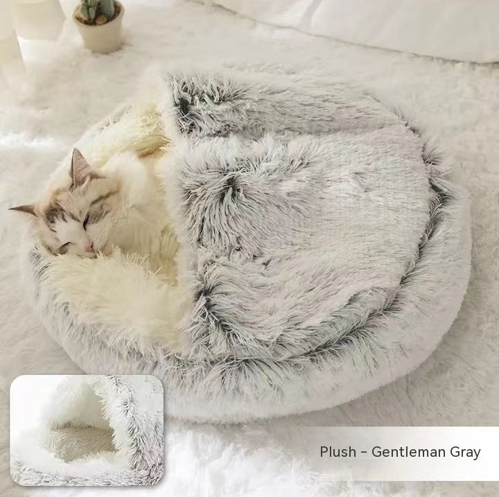 2-in-1 Dog & Cat Bed – Plush Winter Warm Bed & House