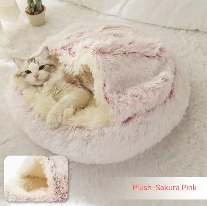 2-in-1 Dog & Cat Bed – Plush Winter Warm Bed & House