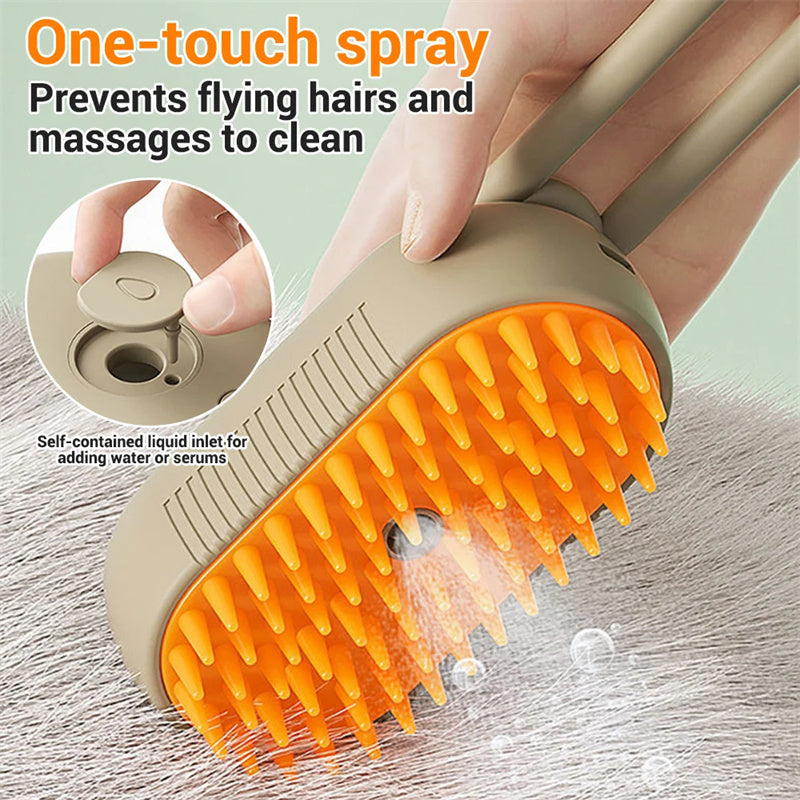 3-in-1 Electric Steam Pet Brush – Grooming, Massage & Hair Removal