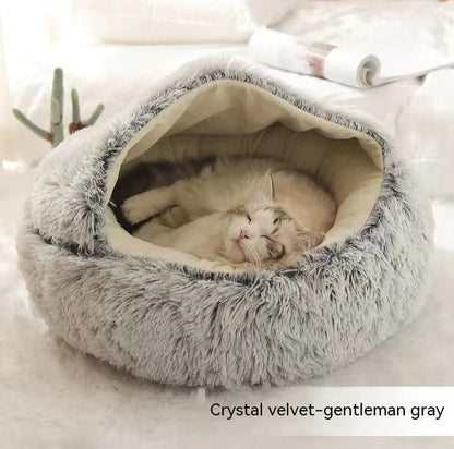 2-in-1 Dog & Cat Bed – Plush Winter Warm Bed & House