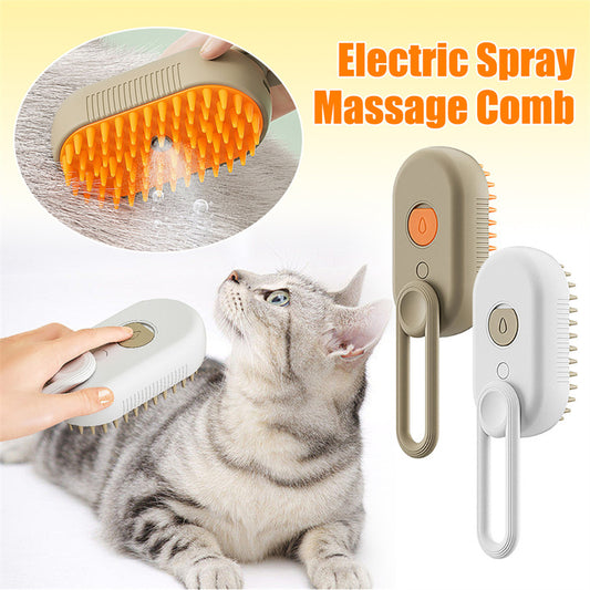 3-in-1 Electric Steam Pet Brush – Grooming, Massage & Hair Removal