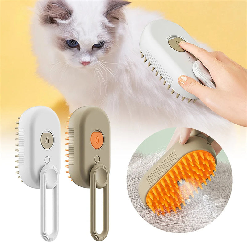 3-in-1 Electric Steam Pet Brush – Grooming, Massage & Hair Removal