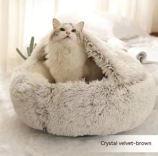 2-in-1 Dog & Cat Bed – Plush Winter Warm Bed & House