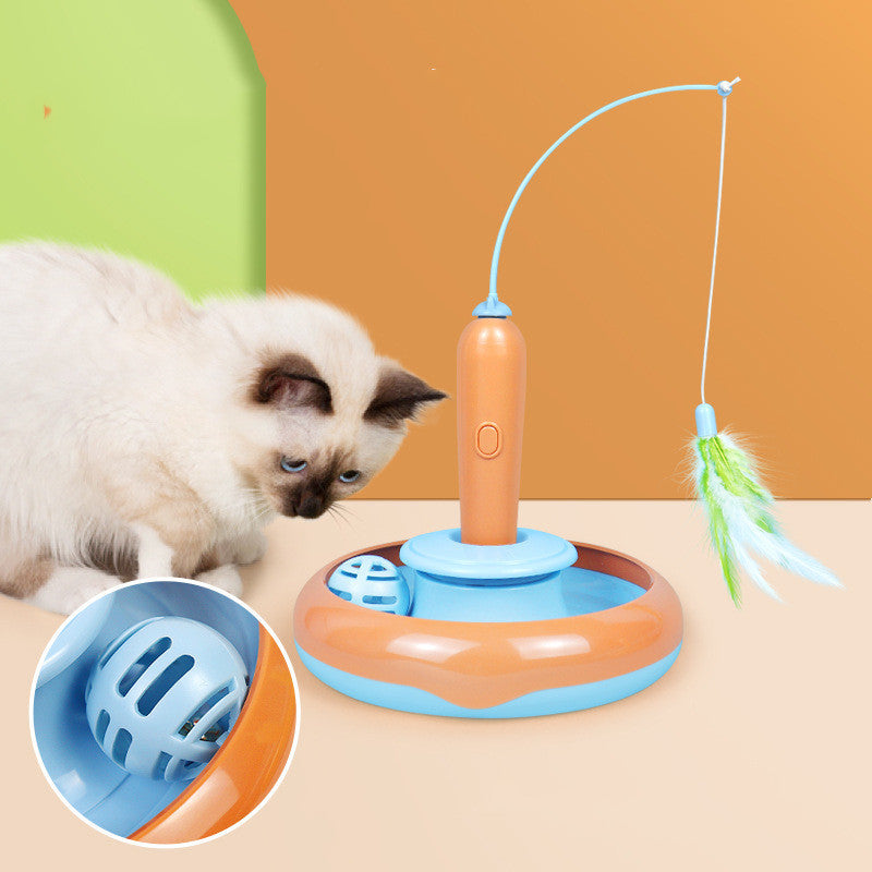 2-in-1 Pet Cat Toy with Feather – Self-Play Turntable Toy