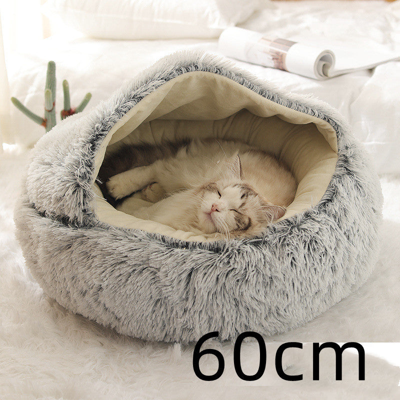 2-in-1 Dog & Cat Bed – Plush Winter Warm Bed & House