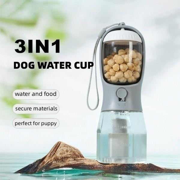 3-in-1 Portable Dog Water Cup – Drink, Feed & Waste Bag Dispenser