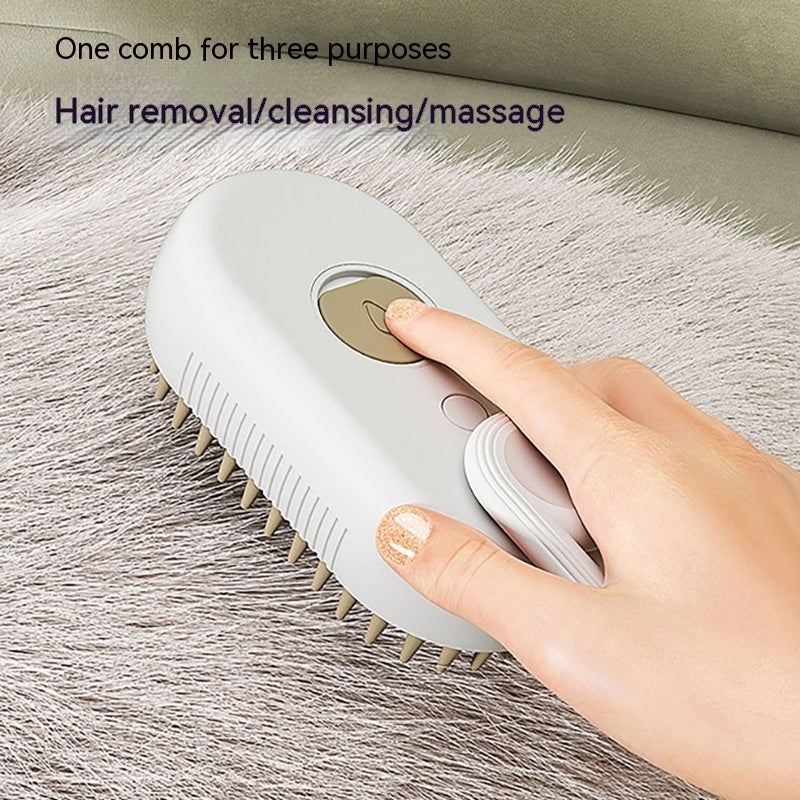 3-in-1 Electric Steam Pet Brush – Grooming, Massage & Hair Removal