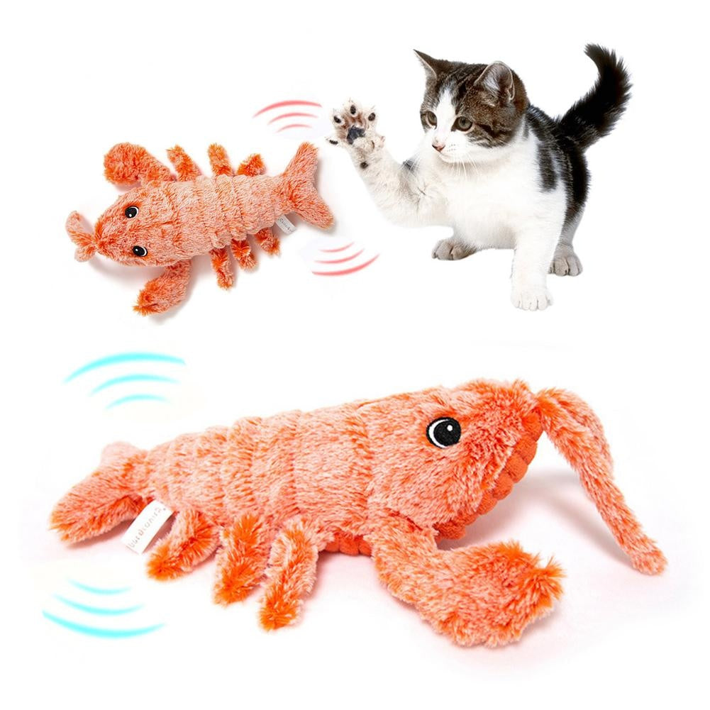 Electric Jumping Shrimp Toy – USB Rechargeable Plush Lobster for Cats